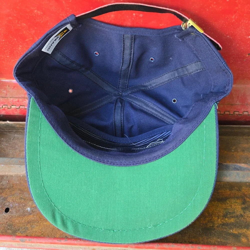 VTG K-Brand University Of‎ Okoboji Hat Navy OSFM Leather Strap Golf Buckle USA